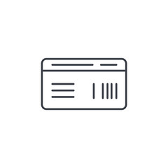 document whith barcode, plane or train ticket thin line icon. Linear vector illustration. Pictogram isolated on white background
