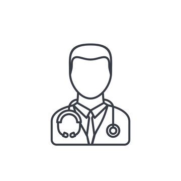 Avatar, doctor whith phonendoscope thin line icon. Linear vector illustration. Pictogram isolated on white background