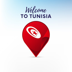 Flag of Tunisia in shape of map pointer or marker. Welcome to Tunisia. Vector illustration.