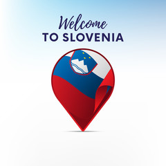 Flag of Slovenia in shape of map pointer or marker. Welcome to Slovenia. Vector illustration.