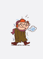 Well-kept red hair child. It is very cold. Character of boy, funny style, isolated.