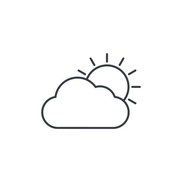 weather, Sun and cloud thin line icon. Linear vector illustration. Pictogram isolated on white background