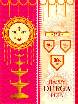 Happy Durga Puja festival Sale And Promotion background for India holiday Dussehra