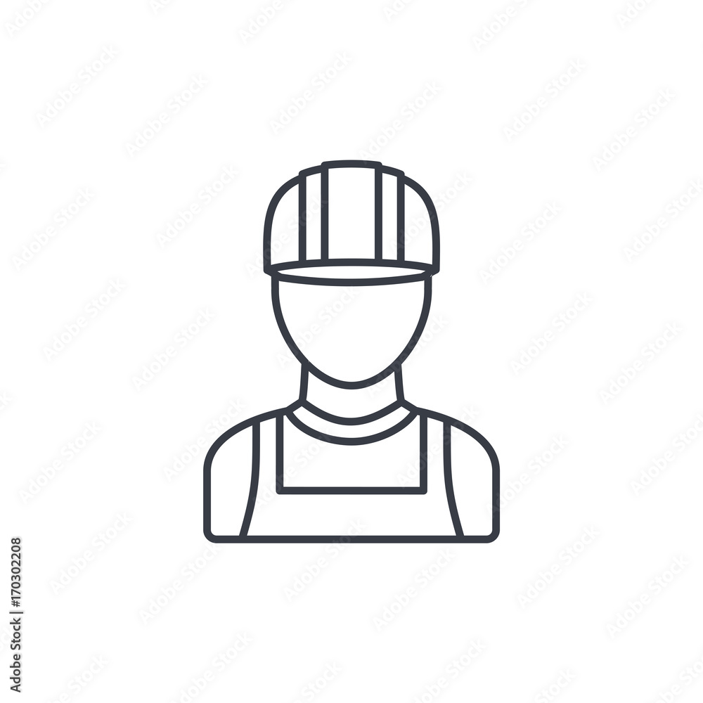 Poster avatar builder iin hemlet thin line icon. linear vector illustration. pictogram isolated on white ba