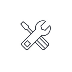 screwdriver, wrench tool, setup, settings thin line icon. Linear vector illustration. Pictogram isolated on white background