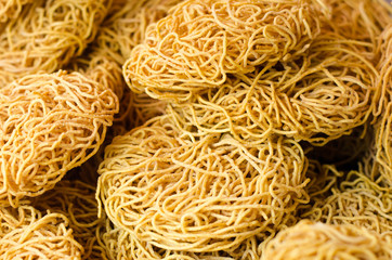 Dry crispy noodle ,asian ramen instant noodles. ingredient of noodle in Thailand