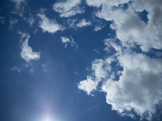 Blue bright sky with white clouds on sunny day. The vast blue sky and clouds sky.Beautiful background. Beautiful blue sky.