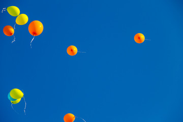 Colorful balloons flying in blue sky