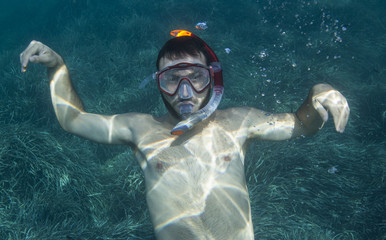 Man swimming underwater