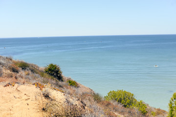 Beach coastline, sunny seascape landscape natural background