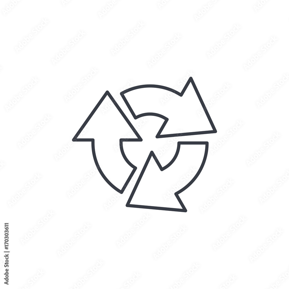 Poster refresh three arrow rotate thin line icon. linear vector illustration. pictogram isolated on white b