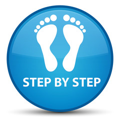 Step by step (footprint icon) special cyan blue round button