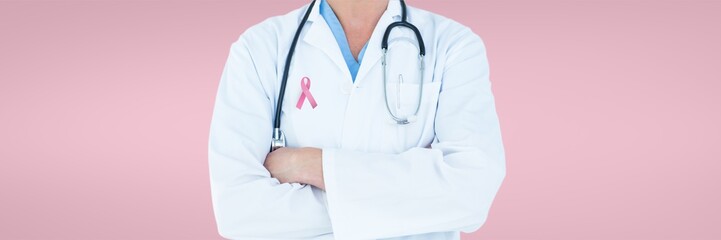 Doctor with breast cancer awareness ribbon