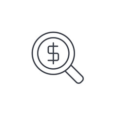 finance and money, magnifying glass with dollar symbol, bank investment search thin line icon. Linear vector illustration. Pictogram isolated on white backgroundfogmoney