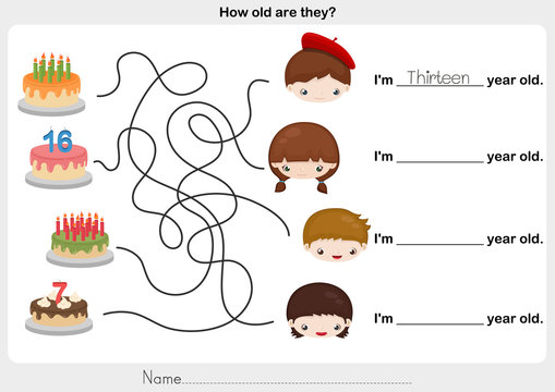 find birthday cake and write the correct answer - worksheet for education