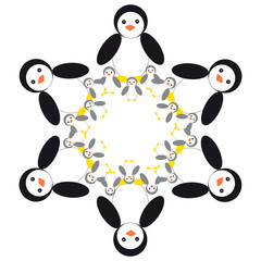 Penguins in ring on white background