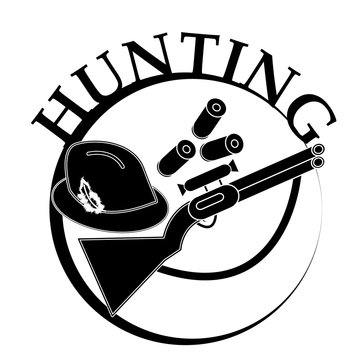 Hunting hat with gun on white background. Hunting logo.
