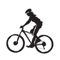 Fototapeta premium Woman riding mountain bike, cycling abstract silhouette, side view