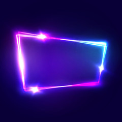 Night Club Neon Sign. Blank 3d Retro Light Signboard With Shining Neon Effect. Techno Frame With Glowing On Dark Blue Backdrop. Electric Street Banner Design. Colorful Vector Illustration in 80s Style