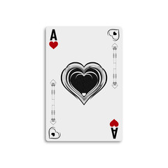 Ace of hearts. Design card from a deck of cards for playing poker and casino. Vector illustration.