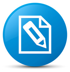 Pencil in page icon cyan blue round button