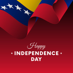 Banner or poster of Venezuela independence day celebration. Waving flag. Vector illustration.