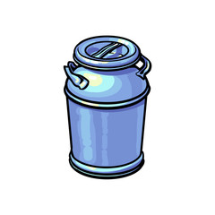 Big closed industrial aluminum milk can, sketch style vector illustration on white background. Realistic hand drawing of big milk can, closed, blank and shiny