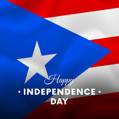 Banner or poster of Puerto Rico independence day celebration. Waving flag. Vector illustration.
