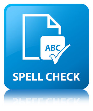 Spell check document cyan blue square button