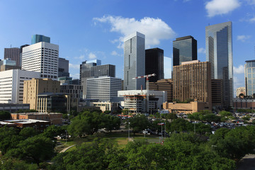 Fototapeta na wymiar Houston Downtown Skyline with Bright Sun