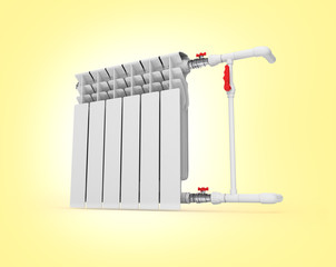 Heating white radiator isolated on warm gradient background 3d