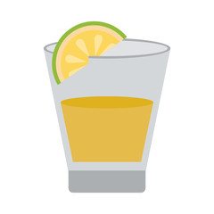 shot of tequila with lemon slice mexican culture icon image vector illustration design 
