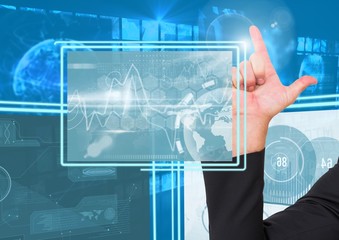 Hand touching and interacting with technology interface panels