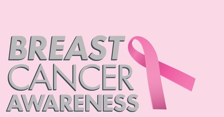 Breast cancer awareness text and pink ribbon