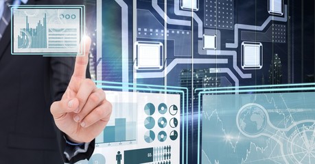 Hand touching and interacting with technology interface panels