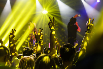 silhouette of hands up at the concert