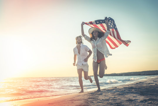 Young couple sharing happy  and love mood on the beach