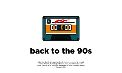 Back to the 90's (Throwback Thursday written on a Line Art Cassette Tape Vector Illustration in Flat Style Design)