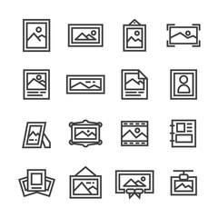 picture frame image line icon set vector