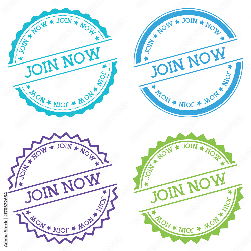 Poster join now badge isolated on white background. flat style round label with text. circular emblem vecto