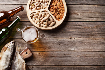 Lager beer and snacks