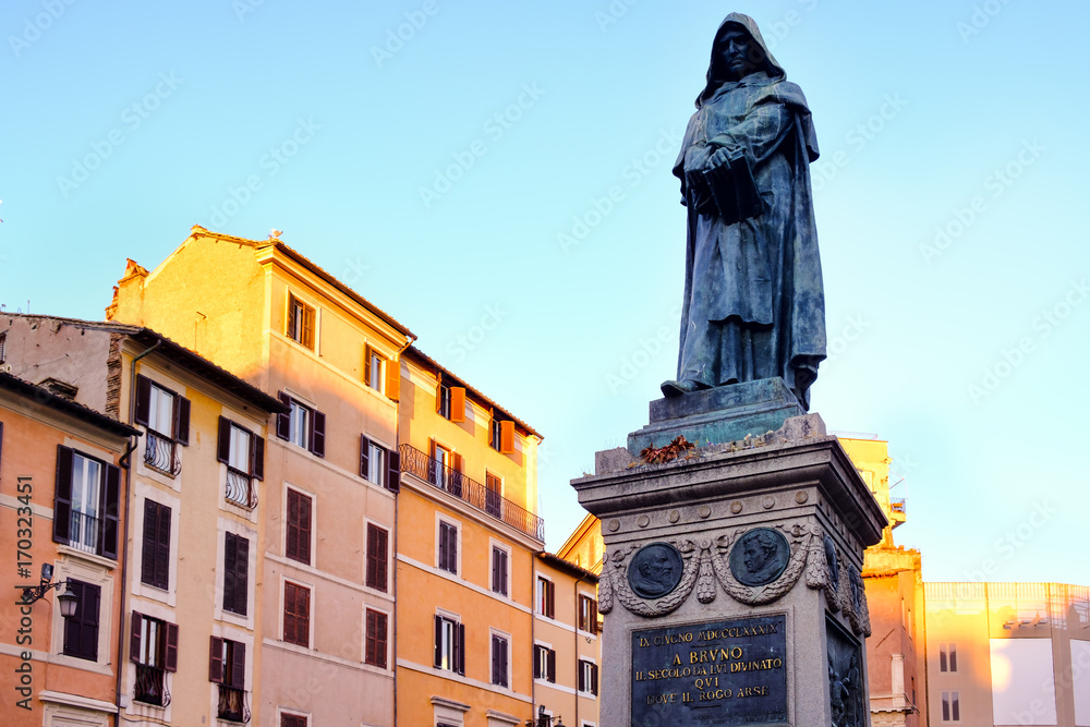 Wall mural monument to giordano bruno at campo dei fiori in central rome