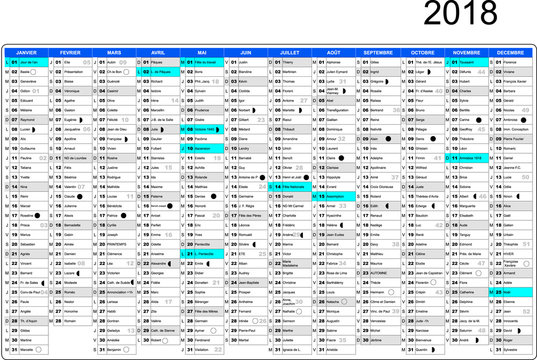 Calendrier 2018 en francais