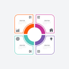 Business infographics template 4 steps with square