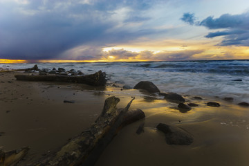 sunset over the stormy sea,Baltic, Wolin Island