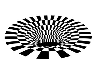Abstract black and white checkered hole. Vector illustration