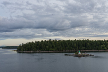 Scandinavian landscape with islands,view from sea