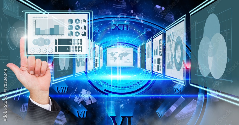 Aufkleber hand touching and interacting with technology interface panels