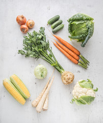 Vegetable. Fresh vegetable celery carrot onion parsnips cucumber kale cabbage kohlrabi and...