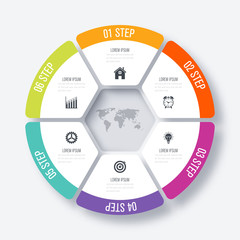 Infographics template 6 options with circle